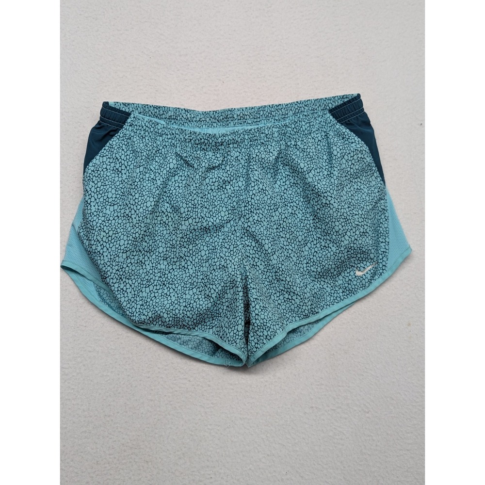 Nike Dri-FIT Womens Teal Pebble Print Running Shorts Mesh Panels Size M